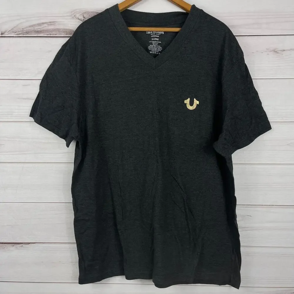MENS TRUE RELIGION LOUNGEWEAR HORSESHOE CHARCOAL‎ V-NECK T-SHIRT SIZE XL